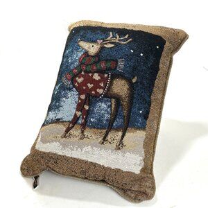 Fashion Square Reindeer Christmas Pillow 1990s Reindeer Wearing Scarf Vintage